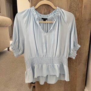 Ann Taylor Sky Blue Smocked Blouse Petite Small NWOT